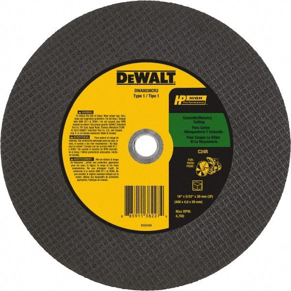 DeWALT - 16" 24 Grit Aluminum Oxide Cutoff Wheel - 5/32" Thick, 20mm Arbor, 4,700 Max RPM, Use with Chop Saws - Exact Tooling