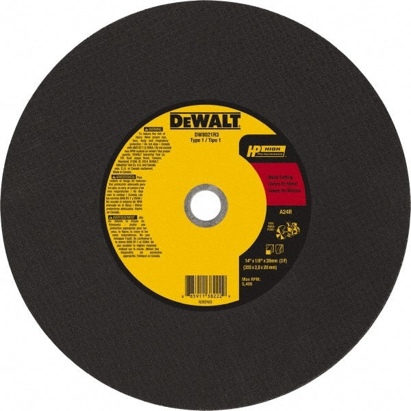 DeWALT - 14" 24 Grit Aluminum Oxide Cutoff Wheel - 1/8" Thick, 20mm Arbor, 5,500 Max RPM, Use with Chop Saws - Exact Tooling