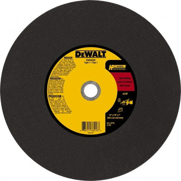 DeWALT - 14" 24 Grit Aluminum Oxide Cutoff Wheel - 1/8" Thick, 1" Arbor, 5,500 Max RPM, Use with Chop Saws - Exact Tooling