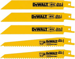 DeWALT - 5 Pieces, 6" Long x 0.04" Thickness, Bi-Metal Reciprocating Saw Blade Set - Straight Profile, 6 to 18 Teeth, Toothed Edge - Exact Tooling