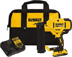 DeWALT - Cordless Brad Nailer Kit - 18 Gauge Nail Diam, 5/8 to 2-1/8" Long Nail, Includes DCB203 2Ah Battery, Carry Bag & Charger - Exact Tooling