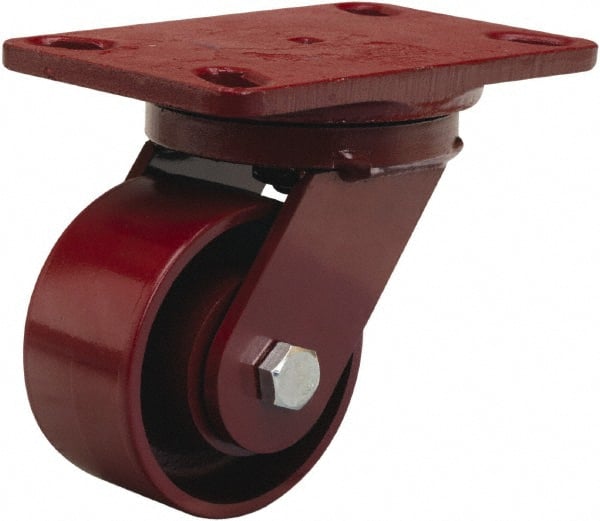 Hamilton - 4" Diam x 2" Wide x 5-5/8" OAH Top Plate Mount Swivel Caster - Cast Iron, 1,000 Lb Capacity, Sealed Precision Ball Bearing, 4-1/2 x 6-1/2" Plate - Exact Tooling