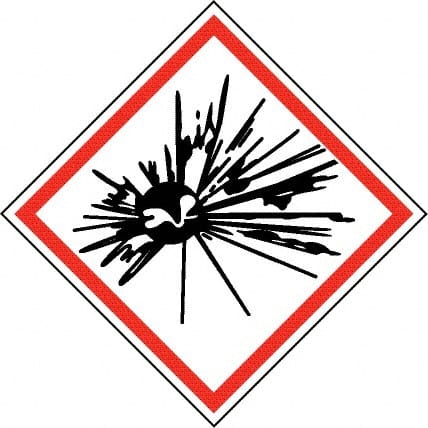 NMC - Hazardous Materials Label, Header: Explosive Warning - Legend: GHS - Graphic, English, Black & Red, 2" Long x 2" High, No Coating - Exact Tooling