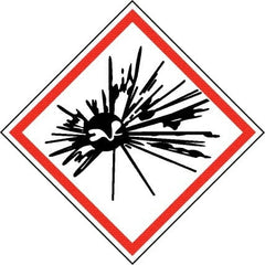 NMC - Hazardous Materials Label, Header: Explosive Warning - Legend: GHS - Graphic, English, Black & Red, 2" Long x 2" High, No Coating - Exact Tooling