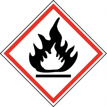NMC - Hazardous Materials Label, Header: Flammable Warning - Legend: GHS - Graphic, English, Black & Red, 2" Long x 2" High, No Coating - Exact Tooling