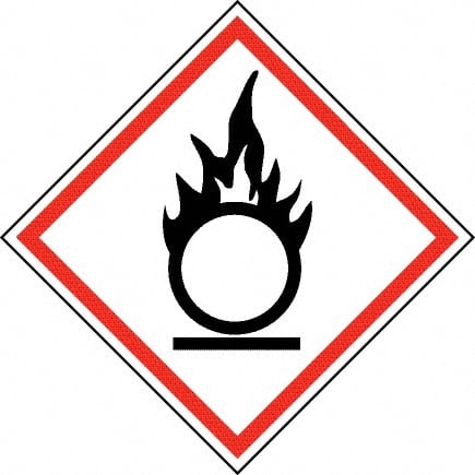 NMC - Hazardous Materials Label, Header: Oxidizer Warning - Legend: GHS - Graphic, English, Black & Red, 2" Long x 2" High, No Coating - Exact Tooling
