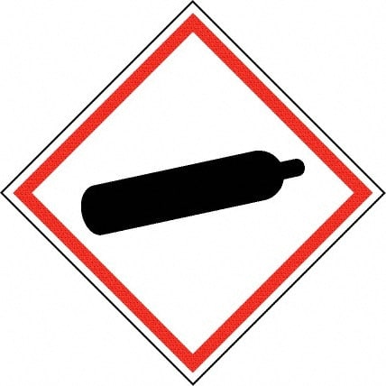NMC - Hazardous Materials Label, Header: Compressed Gas Warning - Legend: GHS - Graphic, English, Black & Red, 2" Long x 2" High, No Coating - Exact Tooling