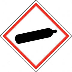 NMC - Hazardous Materials Label, Header: Compressed Gas Warning - Legend: GHS - Graphic, English, Black & Red, 2" Long x 2" High, No Coating - Exact Tooling