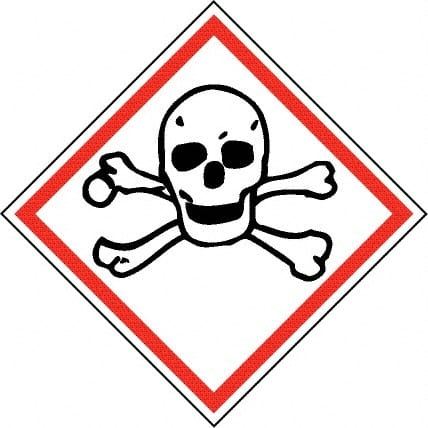 NMC - Hazardous Materials Label, Header: Toxic Warning - Legend: GHS - Graphic, English, Black & Red, 2" Long x 2" High, No Coating - Exact Tooling