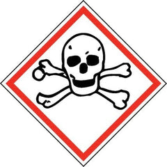 NMC - Hazardous Materials Label, Header: Toxic Warning - Legend: GHS - Graphic, English, Black & Red, 2" Long x 2" High, No Coating - Exact Tooling