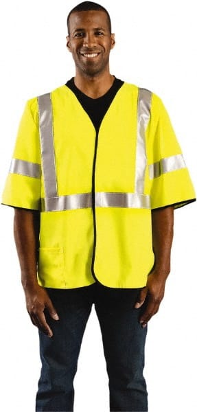 OccuNomix - Size XL Flame Resistant/Retardant Yellow Solid General Purpose Vest - 44 to 46" Chest, ANSI 107-2015, ASTM F1506, ATPV=7.1 cal/Sq cm, NFPA 70E/HRC=1, Hook & Loop Closure, 1 Pocket, Polyester Blend - Exact Tooling