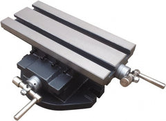 Interstate - 5-1/2" Table Width x 11-13/16" Table Length, 3.94" Cross Travel x 7.09" Longitudinal Travel, Slide Machining Table - 4.84" Overall Height, Two 5/8" Longitudinal T Slots - Exact Tooling
