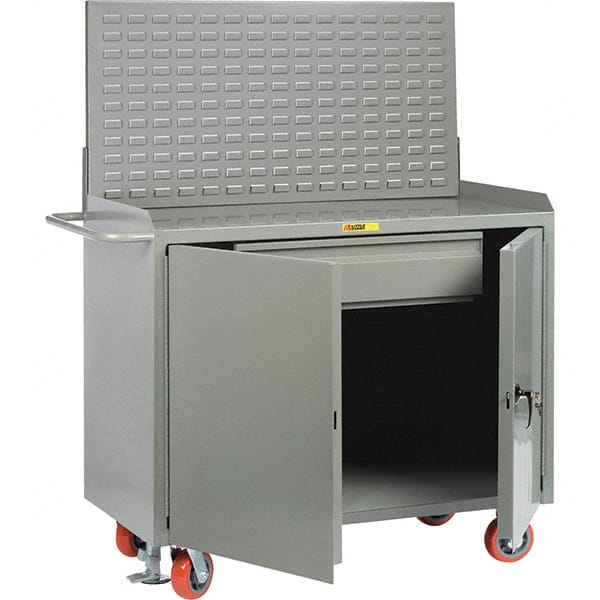 Little Giant - 3,600 Lb Capacity, 2 Shelf, 1 Drawer, 2 Door Mobile Bench Cabinet with Louvered Panel - 41" Wide x 24" Deep x 43" High, Steel, Gray - Exact Tooling