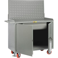 Little Giant - 3,600 Lb Capacity, 2 Shelf, 1 Drawer, 2 Door Mobile Bench Cabinet with Louvered Panel - 41" Wide x 24" Deep x 43" High, Steel, Gray - Exact Tooling