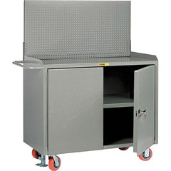 Little Giant - 3,600 Lb Capacity, 3 Shelf, 2 Door Mobile Bench Cabinet with Pegboard Panel - 53" Wide x 24" Deep x 43" High, Steel, Gray - Exact Tooling