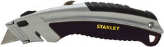 Stanley - Retractable Utility Knife - 2-7/16" Blade, Silver & Black Cast Metal Handle, 3 Blades Included - Exact Tooling