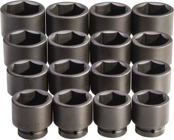 Proto - 16 Piece 1" Drive Full Polish Finish Impact Socket Set - 6 Points, 2-1/16" to 3" Range, Inch Measurement Standard - Exact Tooling