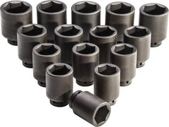 Proto - 15 Piece 1" Drive Full Polish Finish Deep Well Impact Socket Set - 6 Points, 2-1/16" to 3" Range, Inch Measurement Standard - Exact Tooling