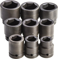 Proto - 9 Piece 1" Drive Full Polish Finish Impact Socket Set - 6 Points, 1" to 2" Range, Inch Measurement Standard - Exact Tooling