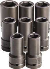 Proto - 8 Piece 1" Drive Full Polish Finish Deep Well Impact Socket Set - 6 Points, 7/8" to 1-1/2" Range, Inch Measurement Standard - Exact Tooling