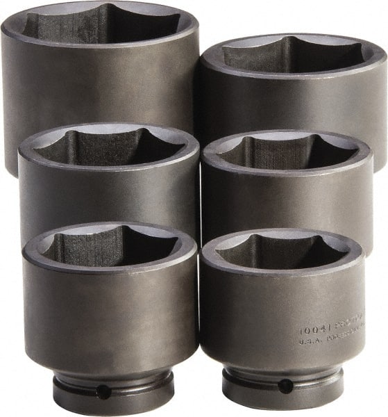 Proto - 6 Piece 1" Drive Full Polish Finish Impact Socket Set - 6 Points, 2-9/16" to 3-7/8" Range, Inch Measurement Standard - Exact Tooling