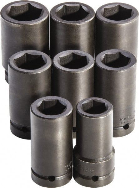 Proto - 8 Piece 1" Drive Full Polish Finish Deep Well Impact Socket Set - 6 Points, 27mm to 41mm Range, Metric Measurement Standard - Exact Tooling