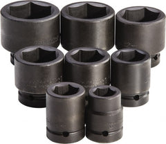 Proto - 8 Piece 1" Drive Full Polish Finish Deep Well Impact Socket Set - 6 Points, 1-1/16" to 2-3/8" Range, Inch Measurement Standard - Exact Tooling