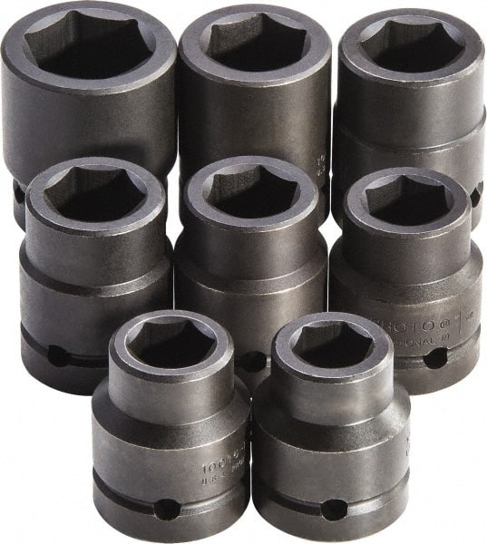 Proto - 8 Piece 1" Drive Full Polish Finish Deep Well Impact Socket Set - 6 Points, 7/8" to 1-1/2" Range, Inch Measurement Standard - Exact Tooling