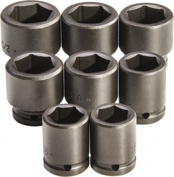Proto - 8 Piece 3/4" Drive Standard Deep Impact Socket Set - 6 Points, 1 to 1-1/2", Inch Measurement Standard - Exact Tooling