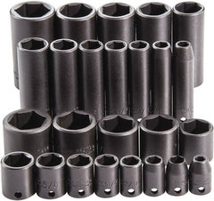 Proto - 25 Piece 3/8" Drive Full Polish Finish Deep Well Impact Socket Set - 6 Points, 1" to 1" Range, Inch Measurement Standard - Exact Tooling