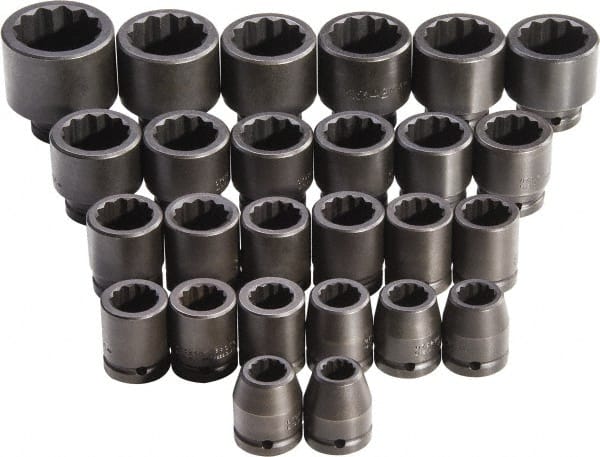 Proto - 26 Piece 3/4" Drive Full Polish Finish Impact Socket Set - 12 Points, 17mm to 50mm Range, Metric Measurement Standard - Exact Tooling