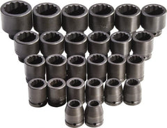 Proto - 26 Piece 3/4" Drive Full Polish Finish Impact Socket Set - 12 Points, 17mm to 50mm Range, Metric Measurement Standard - Exact Tooling