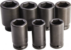 Proto - 7 Piece 3/4" Drive Full Polish Finish Deep Well Impact Socket Set - 6 Points, 26mm to 38mm Range, Metric Measurement Standard - Exact Tooling
