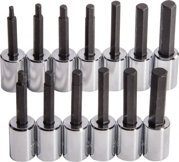 Proto - 13 Piece 3/8" Drive Standard Socket Set - 6 & 12 Points, 3/8 to 3/8", 4 to 10mm, Inch/Metric Measurement Standard - Exact Tooling
