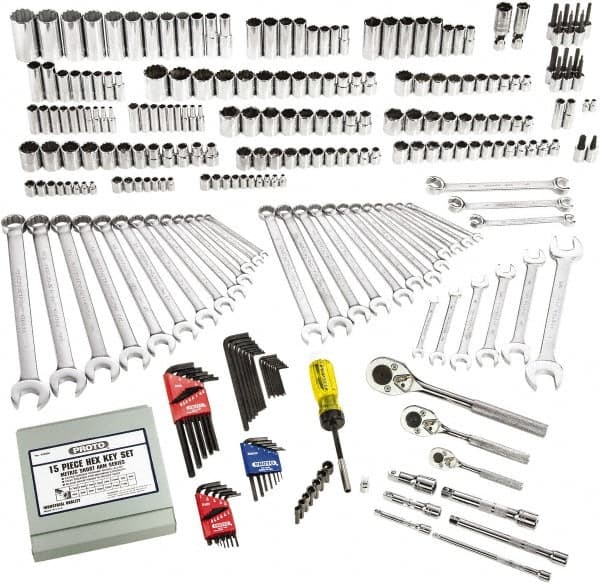 Proto - 302 Piece 1/4", 3/8" & 1/2" Drive Full Polish Finish Deep Well Socket Set - 6, 12 Points, 1/4" to 1-1/4" (4mm to 24mm) Range, Inch/Metric Measurement Standard - Exact Tooling