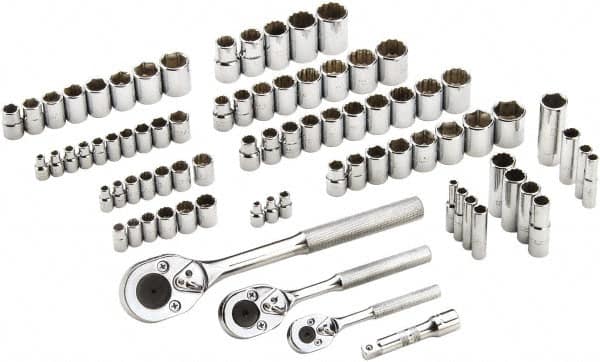 Proto - 81 Piece 1/4", 3/8" & 1/2" Drive Full Polish Finish Deep Well Socket Set - 6, 12 Points, 1/4" to 13/16" (4mm to 19mm) Range, Inch/Metric Measurement Standard - Exact Tooling