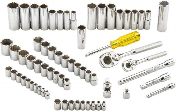 Proto - 65 Piece 1/4" & 3/8" Drive Full Polish Finish Deep Well Socket Set - 6, 12 Points, 1/4" to 7/8" (4mm to 19mm) Range, Inch/Metric Measurement Standard - Exact Tooling