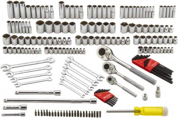 Proto - 148 Piece 1/4, 3/8 & 1/2" Drive Standard Deep Socket Set - 6 & 12 Points, 1/4 to 1-1/8", Inch Measurement Standard - Exact Tooling