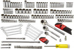 Proto - 184 Piece 1/4, 3/8 & 1/2" Drive Standard Deep Socket Set - 6 & 12 Points, 1/4 to 1", 4.5 to 22mm, Inch/Metric Measurement Standard - Exact Tooling