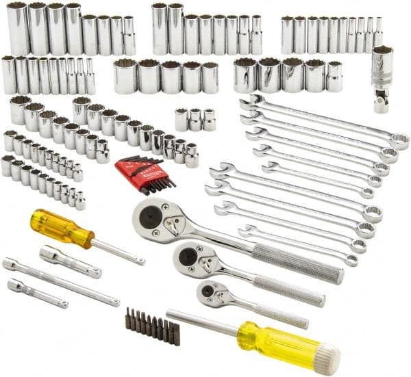 Proto - 125 Piece 1/4", 3/8" & 1/2" Drive Full Polish Finish Deep Well Socket Set - 6, 8, 12 Points, 1/4" to 13/16" (4mm to 24mm) Range, Inch/Metric Measurement Standard - Exact Tooling