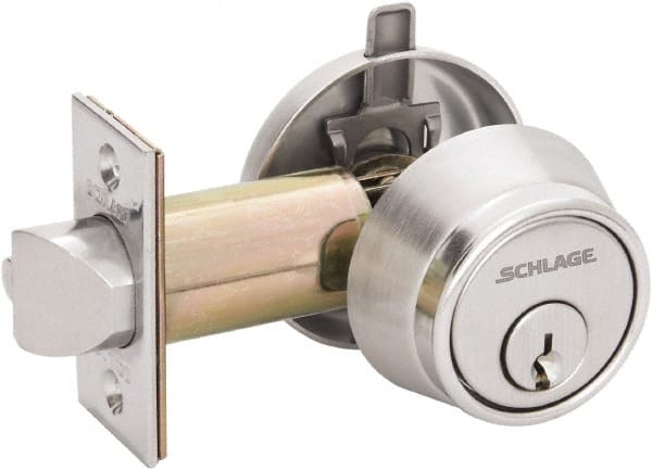 Schlage - 1-3/8 to 1-3/4" Door Thickness, Satin Chrome Finish, Medium-Duty Deadbolt - - Exact Tooling