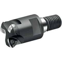 Walter - 15° Lead Angle, 1-1/4" Max Cut Diam, 0.699" Min Cut Diam, 0.059" Max Depth of Cut, Indexable Chamfer & Angle End Mill - 3 Inserts, P 2633.-R14 Insert Style, 69mm OAL, Through Coolant, Threaded Shank - Exact Tooling