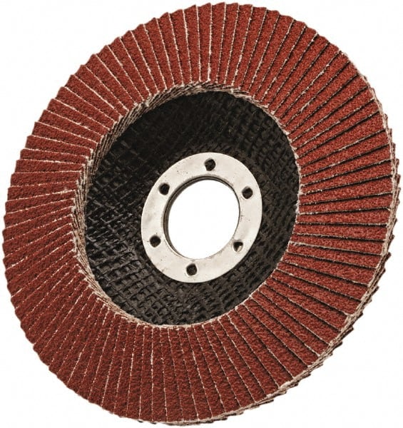 3M - 40 Grit, 7" Disc Diam, 5/8-11 Center Hole, Type 27 Ceramic Flap Disc - 8,600 Max RPM, Cloth Backing, Arbor Attaching System, Coated - Exact Tooling