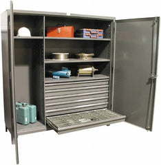 Strong Hold - 4 Shelf 6 Bin Locking Storage Cabinet - Steel, 72" Wide x 24" Deep x 78" High, Dark Gray - Exact Tooling