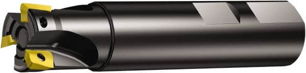 Sandvik Coromant - 1" Cut Diam, 10.01mm Max Depth of Cut, 3/4" Shank Diam, 3.501" OAL, Indexable Square Shoulder End Mill - Multiple Insert Styles, Weldon Shank, 90° Lead Angle, Through Coolant, Series CoroMill 390 - Exact Tooling