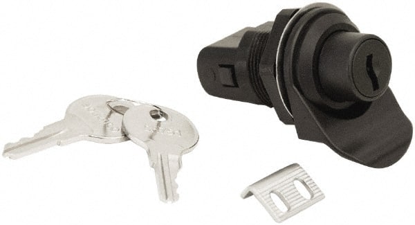Made in USA - 2.07" Long x 1.13" Wide x .98" High, Push Knob Latch - Plastic, with Black Finish - Exact Tooling