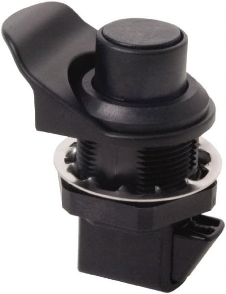 Made in USA - 2.07" Long x 1.13" Wide x .98" High, Push Knob Latch - Plastic, with Black Finish - Exact Tooling
