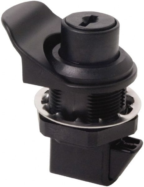 Made in USA - 2.07" Long x 1.13" Wide x .98" High, Push Knob Latch - Plastic, with Black Finish - Exact Tooling