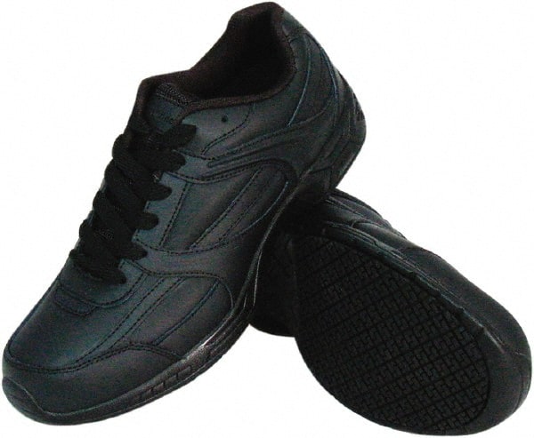 Genuine Grip - Women's Wide Width Plain Work Shoe - Black, Leather Upper, Rubber Outsole, 4" High, Dielectric, Non-Slip - Exact Tooling