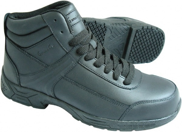 Genuine Grip - Unisex Size 8 Medium Width Steel Work Boot - Black, Leather Upper, Rubber Outsole, 6" High, Dielectric, Non-Slip - Exact Tooling